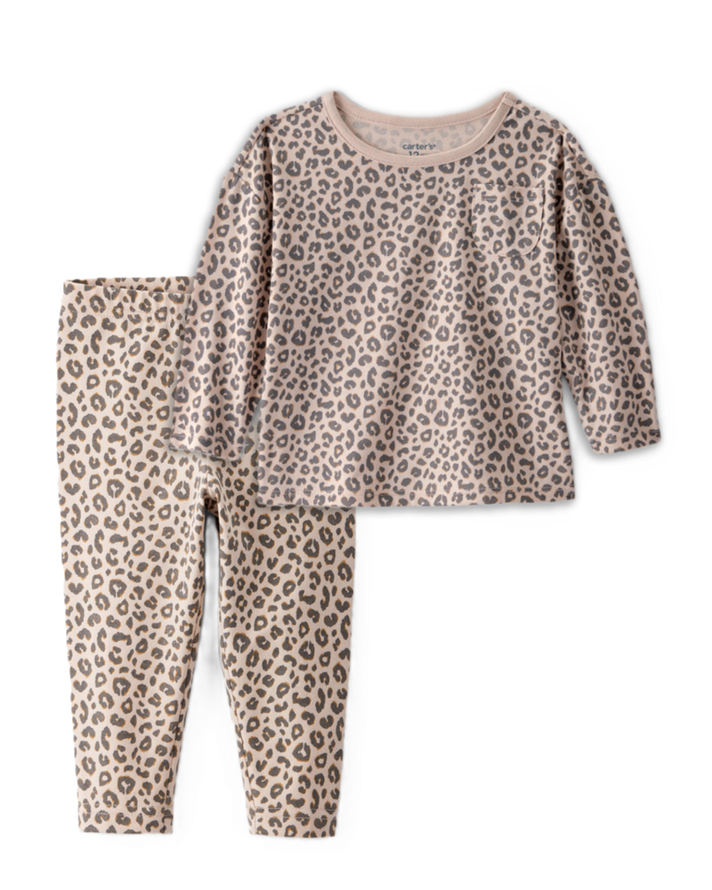 Toddler Girl 2-Piece Leopard Print Top & Stretch Leggings Set - Brown, image 1 of 8 slides