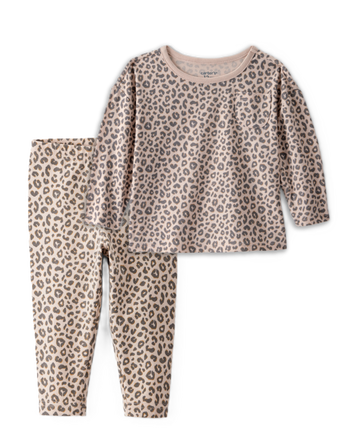 Toddler Girl 2-Piece Leopard Print Top & Stretch Leggings Set - Brown, 