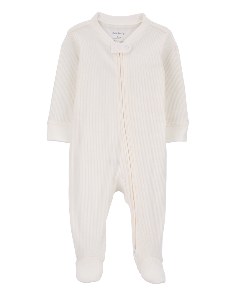 Baby Zip-Up Ribbed Sleep & Play Pajamas - Ivory, image 1 of 4 slides