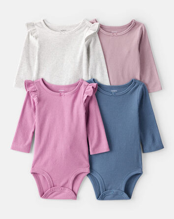 Baby Girl 4-Pack Long-Sleeve Multipack Bodysuits, 