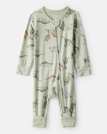 Baby Boy Dinosaur Print PurelySoft Long-Sleeve Sleep & Play Pajamas - Green, 