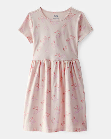 Girls Horse Print Short-Sleeve Dress - Tan, 