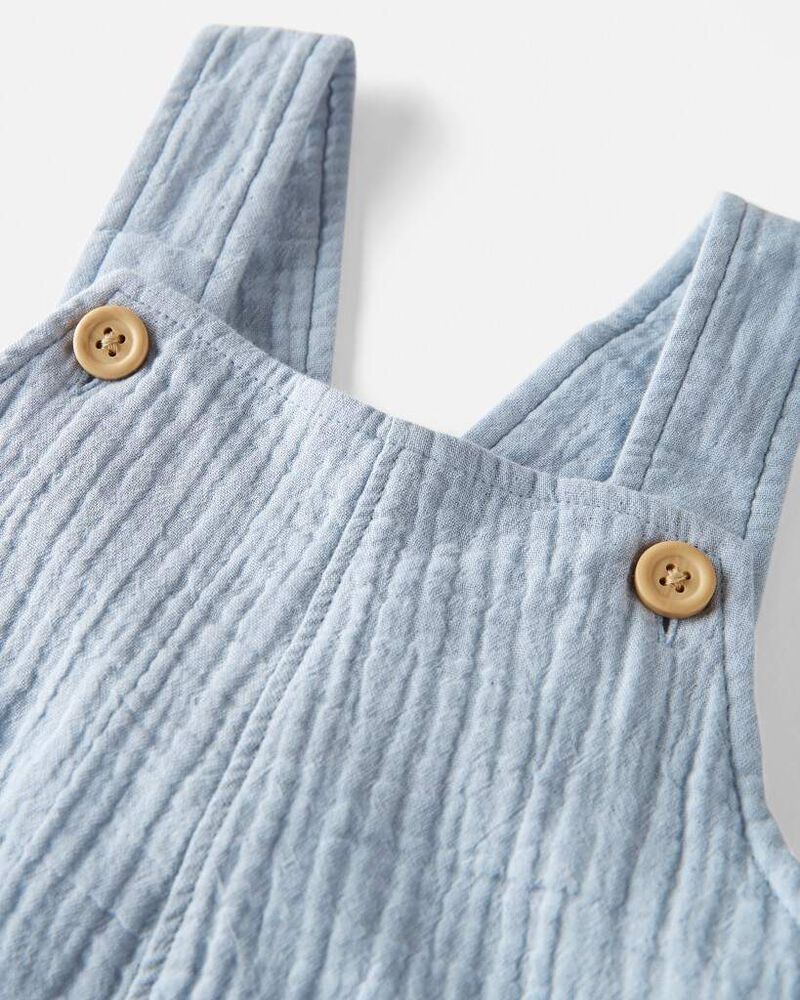 Toddler Organic Cotton Gauze Shortalls in Seal Blue, image 3 of 5 slides