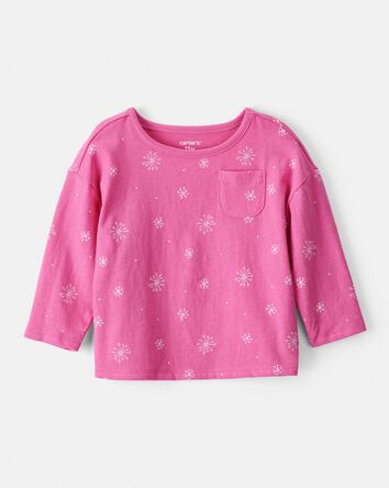 Baby Girl Snowflake Print Long-Sleeve Pocket Tee - Pink, 