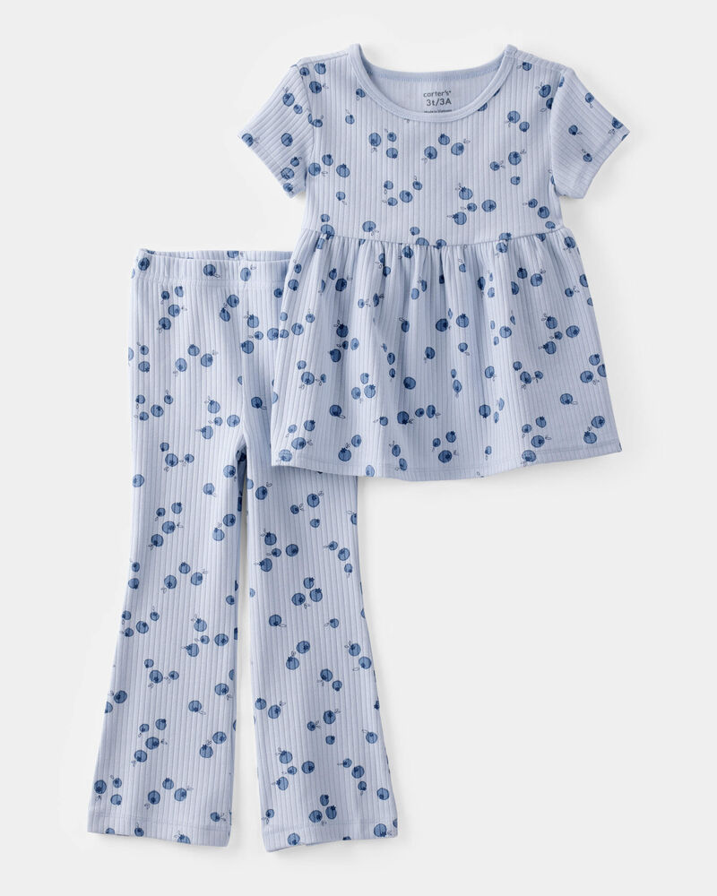 Toddler 2-Piece Blueberry Ribbed Tee & Pull-On Pant Set - Blue, image 1 of 3 slides