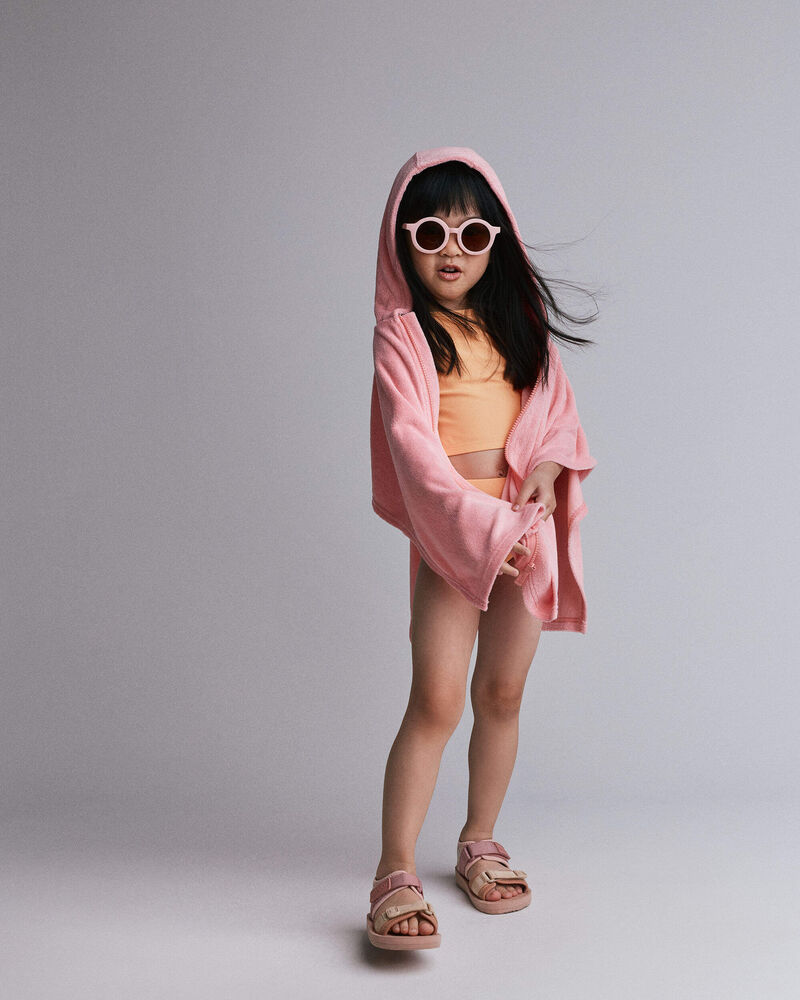 Toddler Girl French Terry Hooded Poncho Towel - Light Pink, image 3 of 5 slides