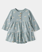 Baby Floral Waffle Knit Bodysuit Dress - Green, image 1 of 4 slides