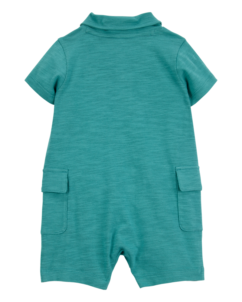 Baby Polo Cotton Romper -Green, image 2 of 4 slides