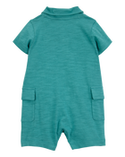 Baby Polo Cotton Romper -Green, image 2 of 4 slides