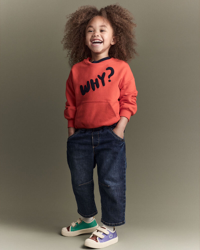 Toddler 'Why?' Graphic Pullover Sweatshirt - Orange, image 3 of 7 slides