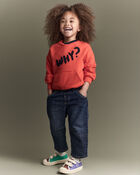 Toddler 'Why?' Graphic Pullover Sweatshirt - Orange, image 3 of 7 slides