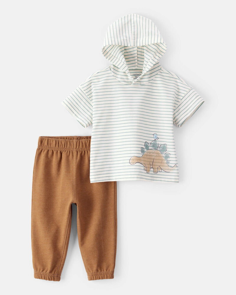 Baby Boy 2-Piece Dinosaur Striped Hooded Tee & Jogger Set, image 1 of 4 slides