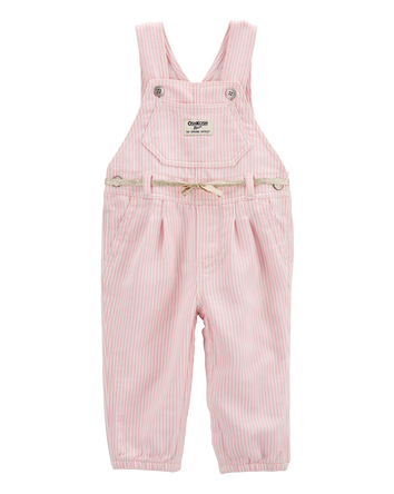 Baby Knit Denim Hickory Stripe Overalls - Pink, 
