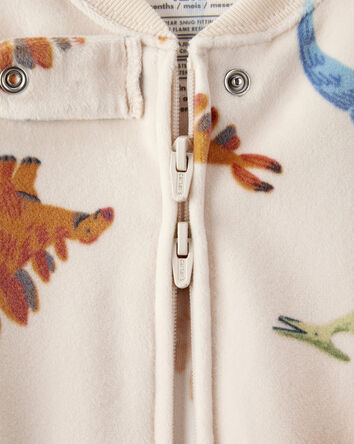 Baby Boy Dinosaur Print DreamPlush Snug Fit Long-Sleeve 2-Way Zip 1-Piece Pajamas - Tan, 