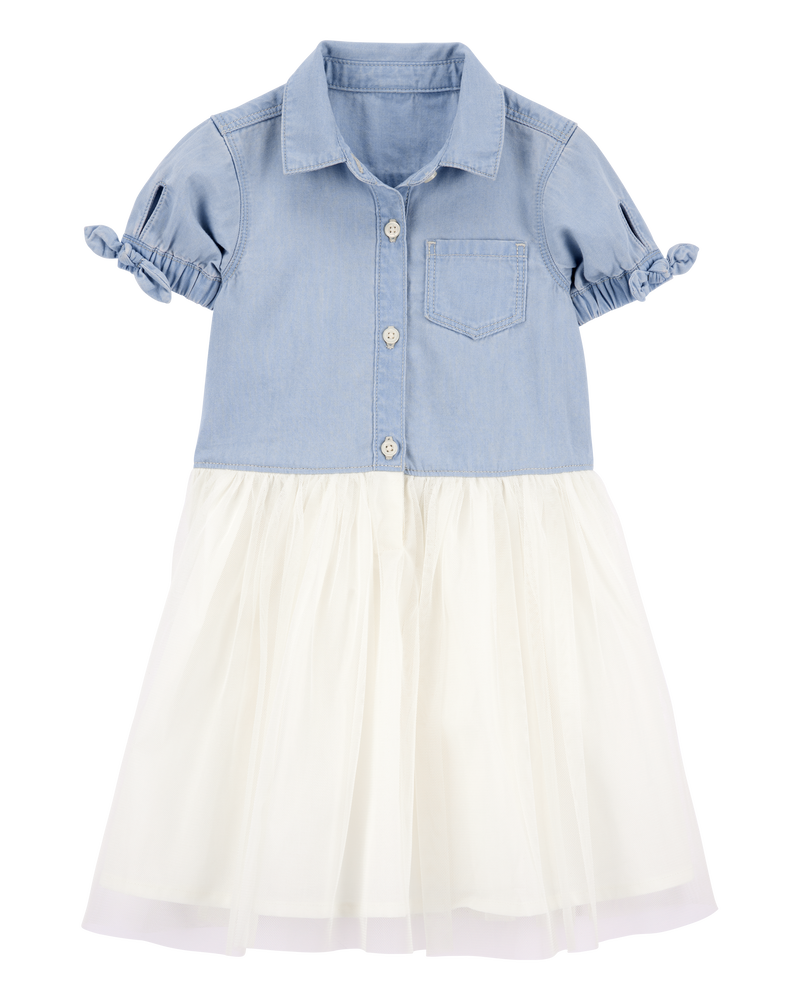 Toddler Two-Toned Short-Sleeve Denim Dress, image 1 of 4 slides
