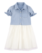 Toddler Two-Toned Short-Sleeve Denim Dress, image 1 of 4 slides