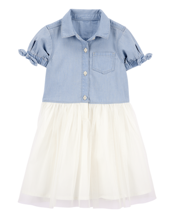 Toddler Two-Toned Short-Sleeve Denim Dress, 