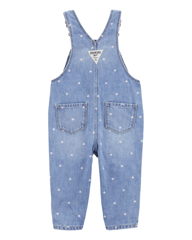 Baby Heart Print Denim Overalls - Blue, image 2 of 5 slides