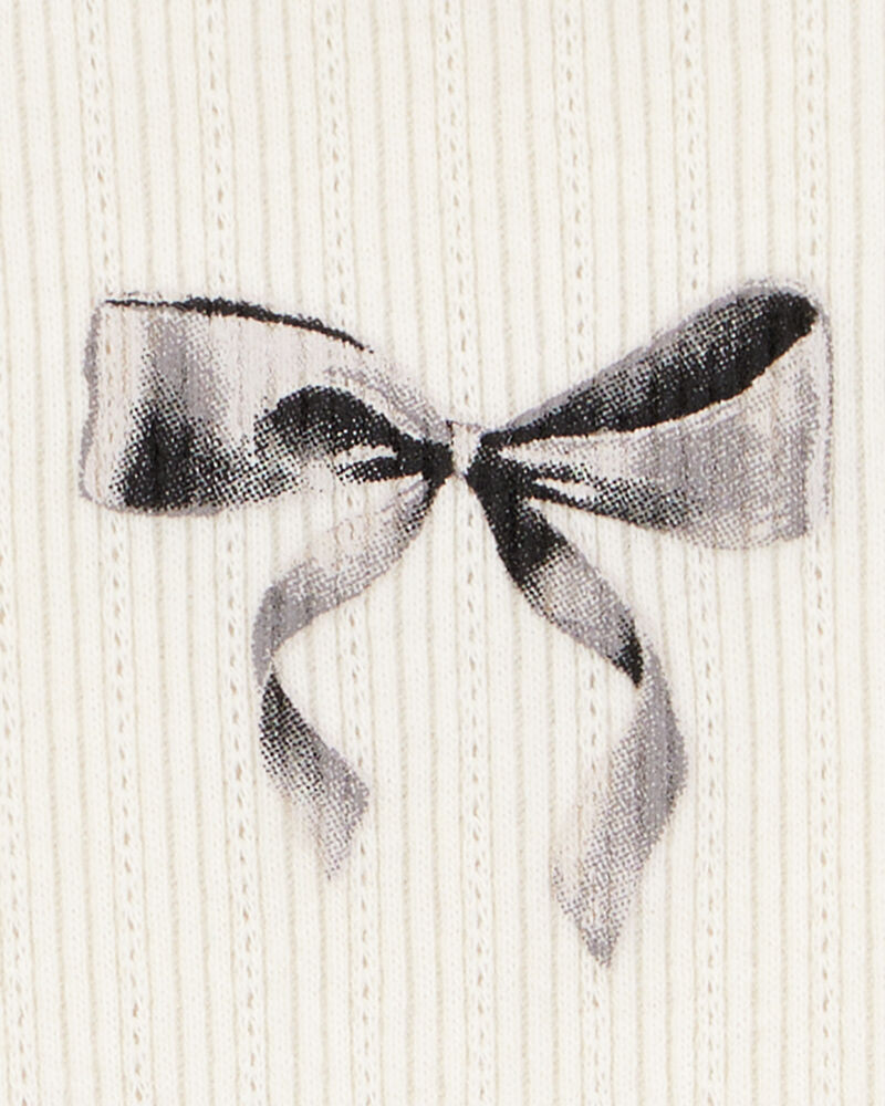 Kid 2-Piece Butterfly Pointelle Tee & Polka Dot Chiffon Skirt Set - Tan/White, image 2 of 5 slides