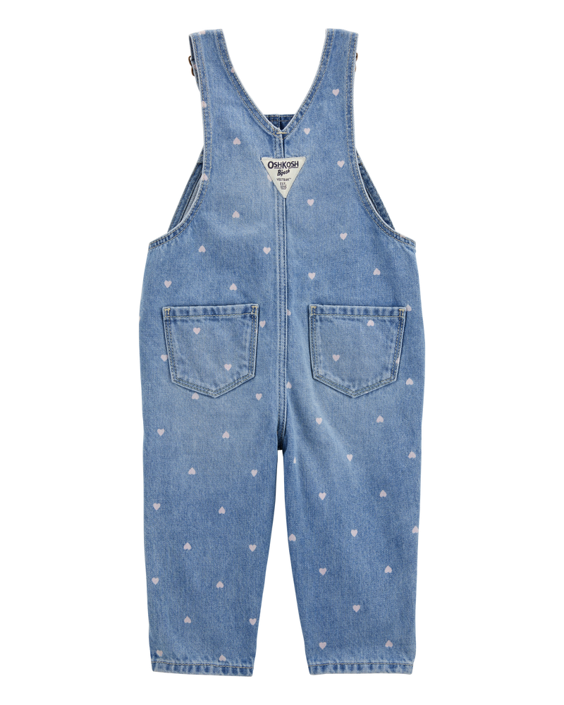 Baby Heart-Print Knit Denim Overalls - Blue, image 2 of 5 slides