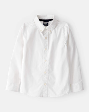 Boys Long Sleeve Button-Front Uniform Shirt - White, 