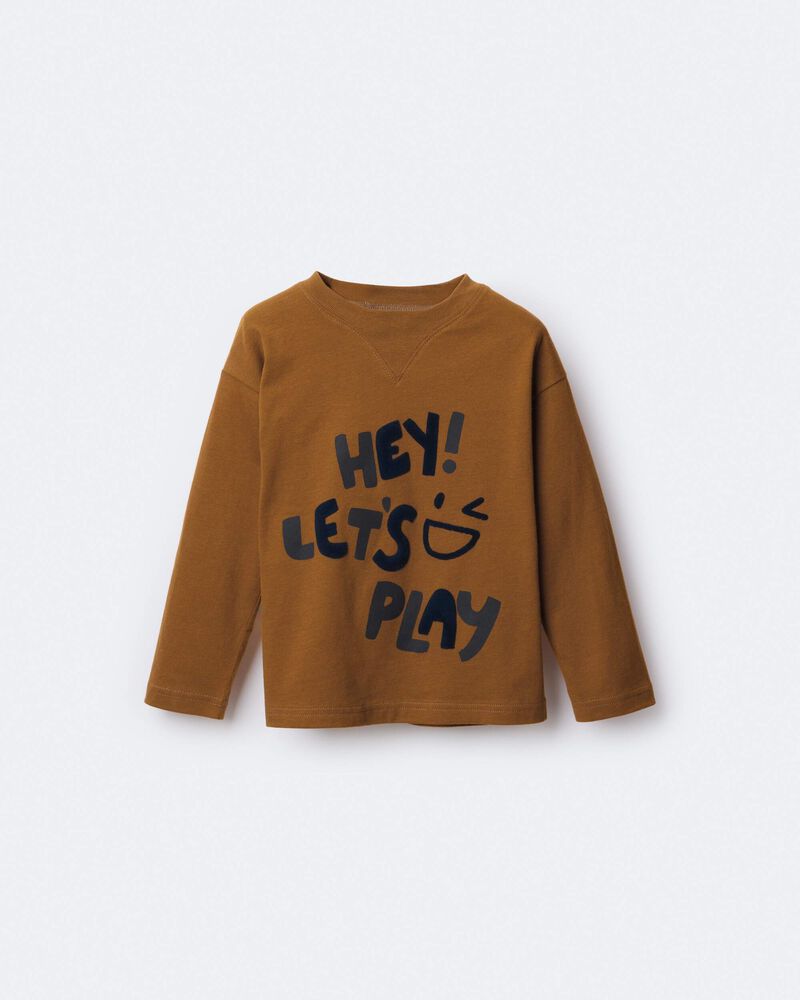 Toddler 'Hey! Let's Play' Long-Sleeve Graphic Tee - Cinnamon, image 2 of 7 slides