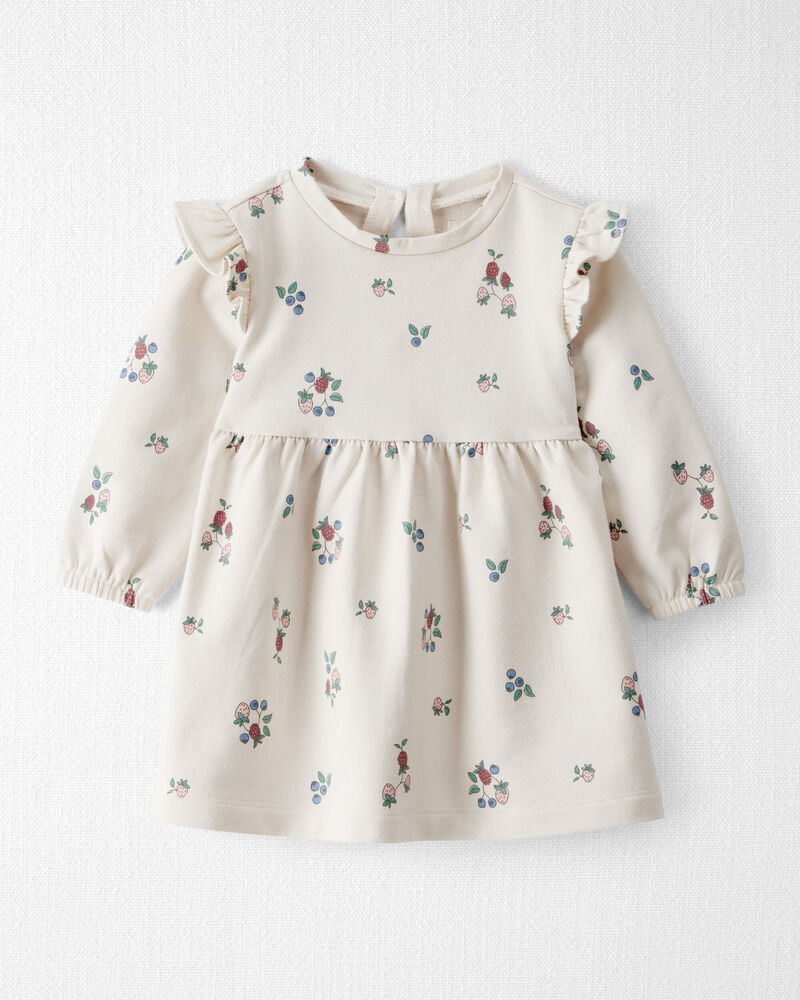 Baby Girl Organic Cotton French Terry Dress in Berry Blossom Print, image 1 of 6 slides