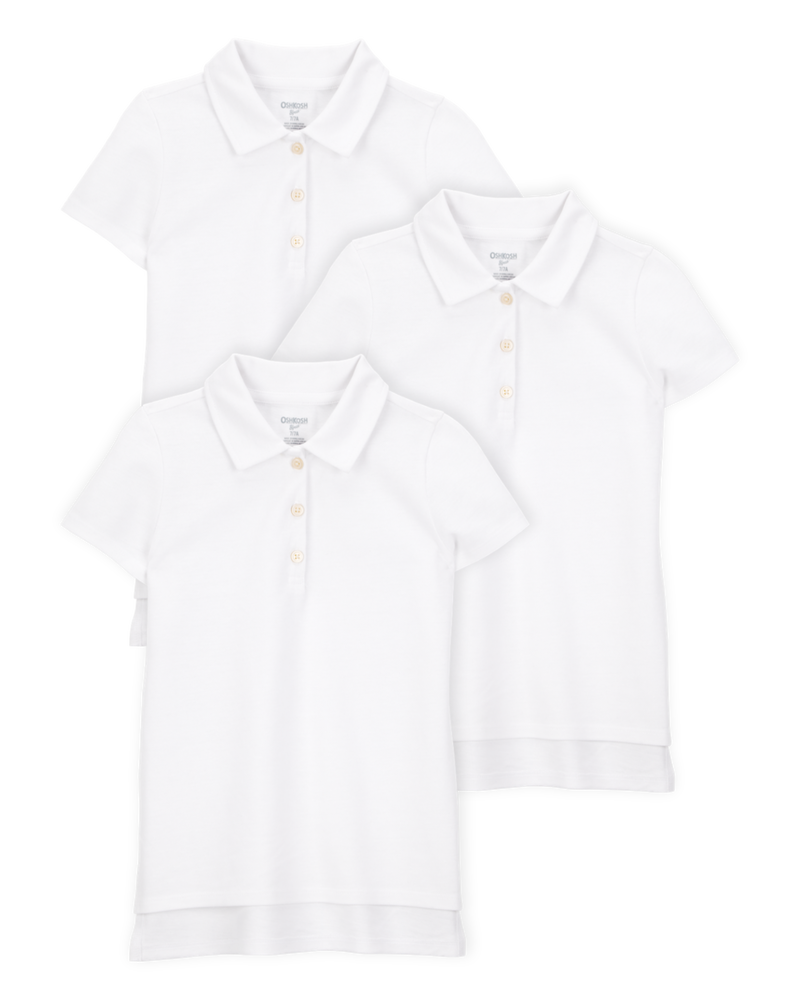 Kid 3-Pack Pique Uniform Polo Shirts - White, image 1 of 3 slides