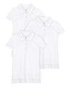 Kid 3-Pack Pique Uniform Polo Shirts - White, image 1 of 3 slides