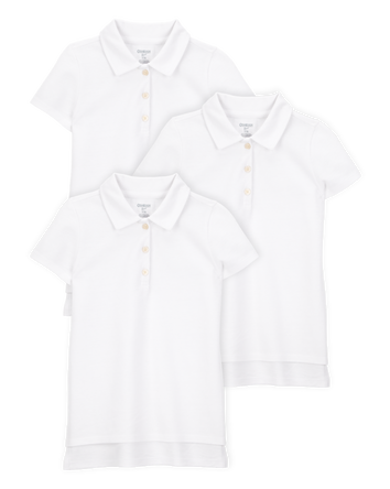 Kid 3-Pack Pique Uniform Polo Shirts - White, 