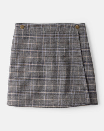 Girls Plaid Cotton Skirt - Grey, 