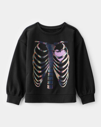 Girls Metallic Skeleton Pullover Sweatshirt - Black, 