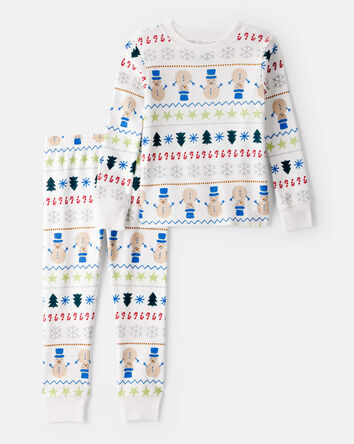 Baby Snowman Fair Isle 100% Cotton Long-Sleeve Snug Fit 2-Piece Pajamas - White, 