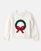 Toddler Girl Christmas Wreath Long-Sleeve Sweater - White, image 1 of 4 slides