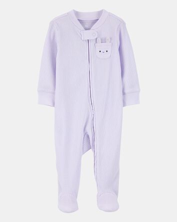 Baby Girl Bunny 2-Way Zip Ribbed Sleep & Play Pajamas - Purple, 