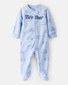 Baby Boy 'Little Brother' Car Print Fleece Sleep & Play Pajamas - Blue, image 1 of 4 slides