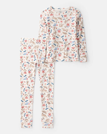 Girls 2-Piece Floral 100% Snug Fit Cotton Pajamas - Ivory, 