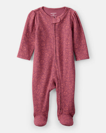 Baby Girl Floral Print Cotton Long-Sleeve 2-Way Zip Sleep & Play Pajamas - Pink, 