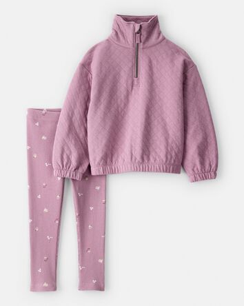Toddler Girl Quilted Quarter-Zip & Floral Legging Set - Purple, 