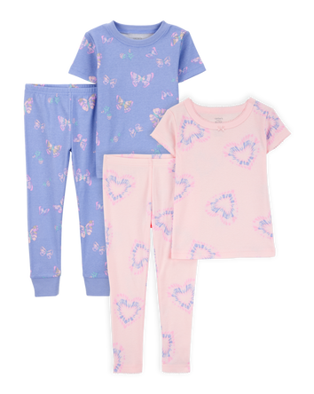 Toddler 4-Piece Snug Fit 100% Cotton Pajamas - Pink/Blue, 