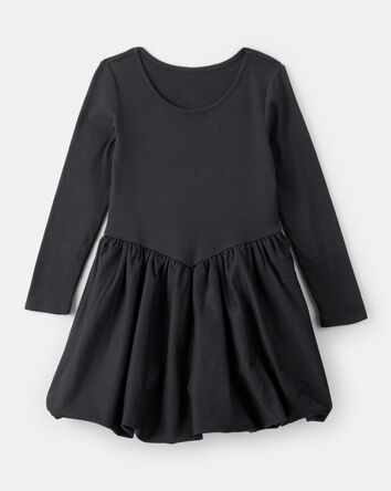 Girls Long Sleeve Cotton Bubble Dress - Black, 