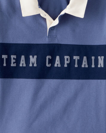 Boys Team Captain Cotton Short-Sleeve Uniform Polo Shirt - Blue, 