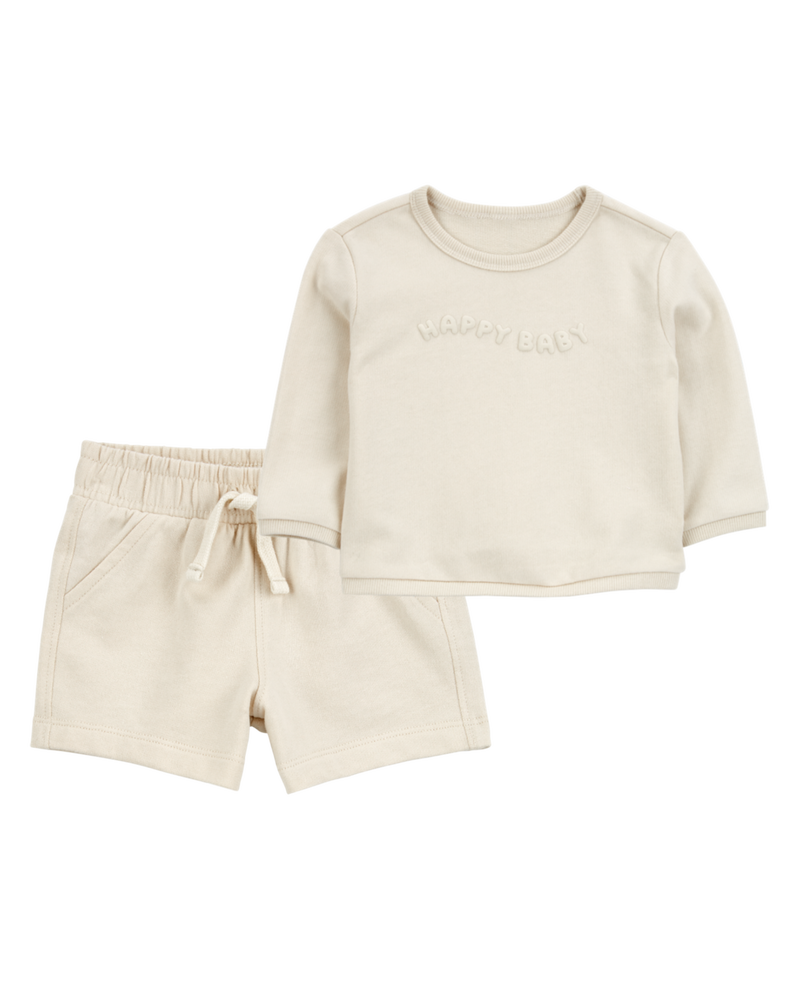 Baby 2-Piece French Terry Pullover & Short Set - Cream, image 1 of 6 slides