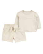 Baby 2-Piece French Terry Pullover & Short Set - Cream, image 1 of 6 slides