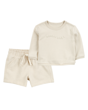 Baby 2-Piece French Terry Pullover & Short Set - Cream, 