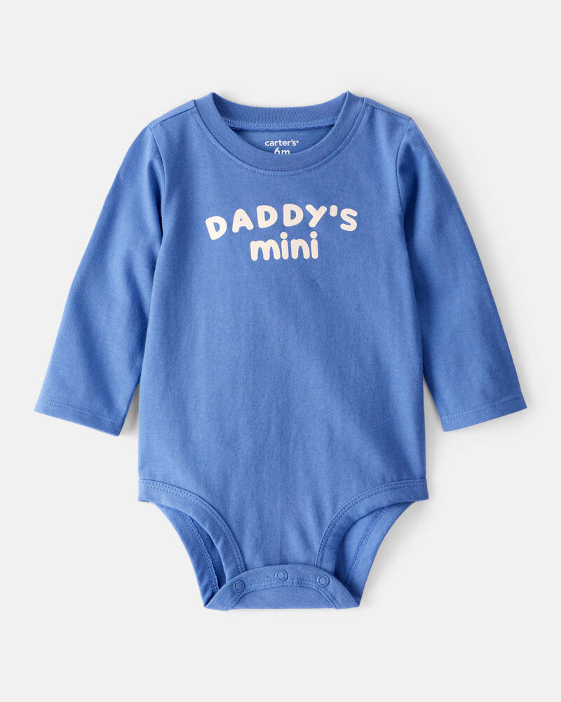 Baby Boy "Daddy's Mini" Cotton Long-Sleeve Graphic Bodysuit - Blue, image 1 of 3 slides