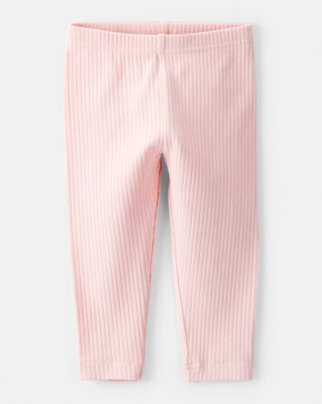 Baby Girl Cotton Ribbed Stretch Leggings - Pink, 