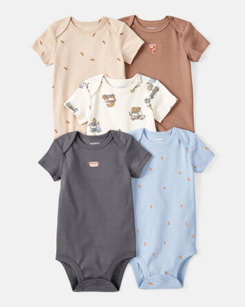 Baby Boy 5-Pack Print Cotton Multipack Bodysuits - Blue/Brown/Green/White, 