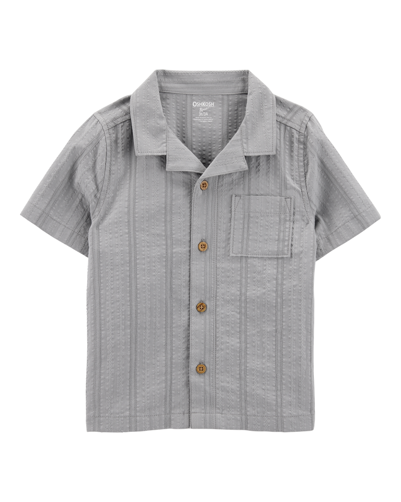 Baby 2-Piece Seersucker Button-Down Shirt & Drawstring Shorts Set - Grey, image 2 of 6 slides