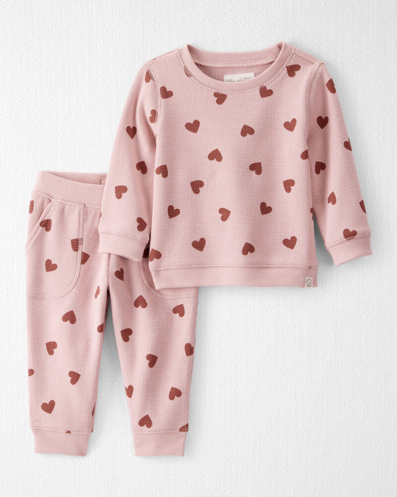 Baby Waffle Knit Set Made with Organic Cotton in Heart Print, image 1 of 5 slides